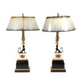 LOT 148 | PAIR 19TH CENTURY NEOCLASSICAL CANDLESTICKS | Each with a bronze sphinx above a white onyx
