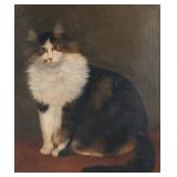 LOT 174 | 19TH CENTURY FRENCH SCHOOL PAINTING OF CAT | Seated cat Oil on canvas Sgd. Ms. Jacquinet [