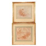 LOT 181 | (2PC) OLD MASTER DRAWINGS, 18TH CENTURY OR EARLIER | Windmill on hill / Girl with basket R