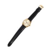 LOT 201 | ROLEX 14K GOLD OYSTER PERPETUAL DATE | Silver face with gold and black baton numerals, cyc
