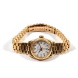 18k yellow gold Rolex Geneve Oyster Perpetual Date, the face with Roman numerals and gold bullet mar
