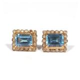 LOT 226 | PAIR AQUA & DIAMOND 14K GOLD EARRINGS | Blue aqua set in (tested to) 14k yellow gold with 