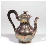 LOT 239 | FRENCH ART NOUVEAU SILVER COFFEE POT | Of small size, having an ebonized wood handle, bran