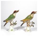 LOT 257 | PAIR MEISSEN BIRD FIGURES | Each perched on a branch with an open beak, with underglaze bl