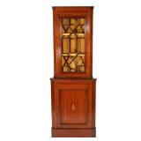 LOT 276 | EDWARDIAN INLAID CORNER CABINET OF SMALL SIZE | Having vitrine top with through muntins, o