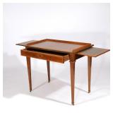 19th century, Neo-classical style with 3/4 gallery, single drawer, brass banding, and leather writin