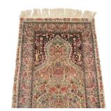 Early - mid 20th century, having a cream-colored mirhab with birds among flowers on a burgundy groun
