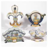 LOT 309 | (4PC) QUIMPER COMPOTES & VASES | Including a fleur de lis-form vase depicting a father and