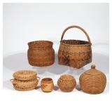 LOT 337 | (6PC) NATIVE AMERICAN BASKETS | Including a small Hopi basket with geometric designs, a Co