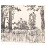 View at Edgewater, New Jersey Black crayon on paper Inscribed and dated lower right, "Edgwater 8 P [