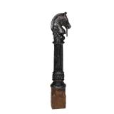 LOT 423 | 19TH CENTURY CAST IRON HORSE HEAD HITCHING POST | With many layers of old paint h. 45 w. 7