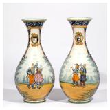 LOT 464 | PAIR HENRIOT QUIMPER DECOR RICHE VASES | French faience pottery vases of baluster form, wi