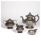 LOT 468 | (4PC) 19TH CENTURY AMERICAN PEWTER | Including a Samuel Hamlin porringer with touch mark, 