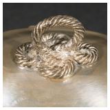 LOT 481 | SILVER ETROG [SUGAR BOX] | Hinged lid with a twisted rope form handle, stamped 750 h. 5-1/