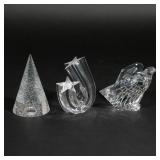 508 | (3PC) STEUBEN GLASS FIGURES | Including a David Dowler cone / Christmas tree (h. 6 in.), an ea