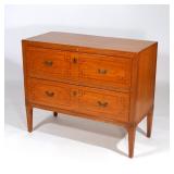 Early 20th century, having two full-width drawers with line inlay on straight tapering legs, stamped