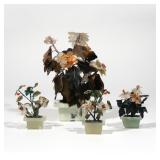 LOT 543 | (4PC) CHINESE JADE & HARDSTONE FLORAL ARRANGEMENTS | Including 3 of small size in rectangu