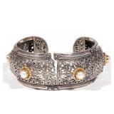 Each sterling silver with 18k yellow gold, including a necklace, two pairs of openwork earrings, and