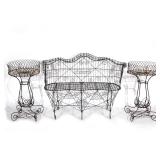 Lot 477  |  (3PC) FRENCH WIRE JARDINIERES & SETTEE  |  Including a pair of jardinieres (h. 33-1/2 x 