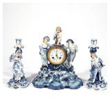 Lot 537  |  (3PC) DRESDEN PORCELAIN CLOCK GARNITURE  |  Late 19th / early 20th century, containing a