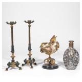 Lot 540  |  (4PC) MISC. DECORATIVE OBJECTS  |  Including a pair of Charles X bronze candlesticks (h.