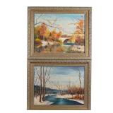 Lot 584  |  (2PC) G.A. HENDERSON (NEW YORK, 20TH CENTURY)  |  First Snow & Bronx River Oil on canvas