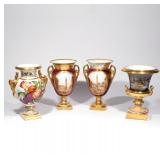 Lot 596  |  (4PC) OLD PARIS PORCELAIN URNS  |  19th century, including a pair decorated with city sc
