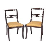 Lot 624  |  PAIR PERIOD FEDERAL SIDE CHAIRS  |  Circa 1820, carved crest rail above medial splat, sl