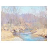 Lot 10  |  BRIAN SWEETLAND (AMERICAN, 1952-2003)  |  Autumn landscape with stream Oil on board Signe