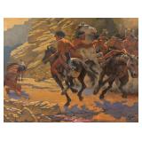 Lot 30  |  JALAL GHARBI (TUNISIAN/AMERICAN, 1920-2005)  |  Sioux and Blackfeet Oil on canvas Signed 