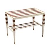 Lot 66  |  GIO PONTI SIDE TABLE/BENCH  |  Mahogany with alternating white painted bands, rectangular