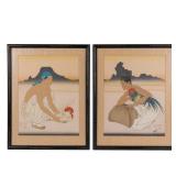 Lot 69  |  (2PC) PAUL JACOULET (FRENCH, 1896-1960)  |  Les Deux Adversaries Woodblock prints The Two