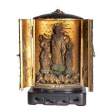 Lot 78  |  RARE LACQUER & GILT "ZUSHI" TRAVEL SHRINE  |  The gilt interior showing Buddha on a lotus