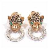 Lot 98  |  LEOPARD-FORM DIAMOND & GOLD EARRINGS  |  Designed as 14k yellow gold leopard