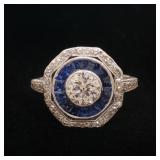 Lot 106  |  ANTIQUE DIAMOND & SAPPHIRE PLATINUM COCKTAIL RING  |  Having a central approximately 0.6