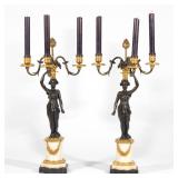 Lot 133  |  PAIR MID-19TH C. FRENCH EMPIRE BRONZE CANDELABRA  |  Circa mid-19th century, designed as