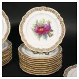 plates with flowers and gilt Greek key scalloped rims (dia. 9 in.), plus 4 matching serving dessert 