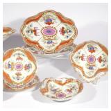 scarlet Japan pattern, comprising: a pair of quatrefoil dishes (12 in.), a pair of shell-form dishes
