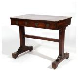 Lot 147  |  REGENCY INLAID WRITING TABLE, C. 1820  |  Having over hanging top with reeded edge, over