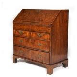 Lot 148  |  GEORGE I INLAID WALNUT SLANT-LID DESK  |  Drop-front desk with inset leather writing sur