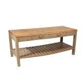 Lot 152  |  PAINTED PINE FARM TABLE  |  Early-mid 20th century, with scrubbed top over two frieze dr
