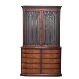 Lot 154  |  BESPOKE BEACON HILL GEORGIAN-STYLE BREAKFRONT  |  Two piece lockable stepback cabinet, t