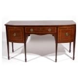 Lot 163  |  SHERATON MAHOGANY INLAID SIDEBOARD OF SMALL SIZE  |  Circa 1820, having two curved-front