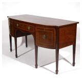 two curved-front drawers, one with green felt-lined fitted interior, centering a single drawer, all 