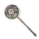 Lot 189  |  RUSSIAN CLOISONNE ENAMELED SILVER SPOON  |  With mark of Fyodor Ivanov (Moscow, 1843-188