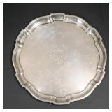 Lot 204  |  POOLE CHIPPENDALE STERLING SILVER TRAY  |  Round tray with shaped scalloped edge, the ce