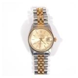 Lot 230  |  ROLEX OYSTER PERPETUAL DATEJUST  |  Two-tone, steel case with a gold bezel, engine turne