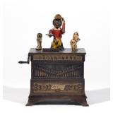Lot 285  |  KYSER & REX CAT & DOG ORGAN BANK  |  Pat. June 13, 1882 h. 7-1/2 w. 6 d. 4 in.