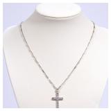 Lot 349  |  DIAMOND & PLATINUM CROSS PENDANT NECKLACE  |  The cross pendant having 16 round diamonds