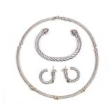 Lot 352  |  (4PC) DAVID YURMAN JEWELRY SUITE  |  Sterling silver and yellow gold, comprising a pair 